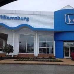 Williamsburg honda - 7101 Richmond Rd Williamsburg, VA 23188-7216 Sales: 757-453-2903. Service: 757-453-2904. OPEN TODAY: 9:00 AM - 7:00 PM Open Today ! ... WHY CHOOSE US. Honda Models. New Vehicles. Shop New Inventory. Reserve Your Honda. Value Your Trade. Honda Incentives. Forever Warranty. Honda Tech Tutor. Pre-Owned. Shop Pre-Owned …